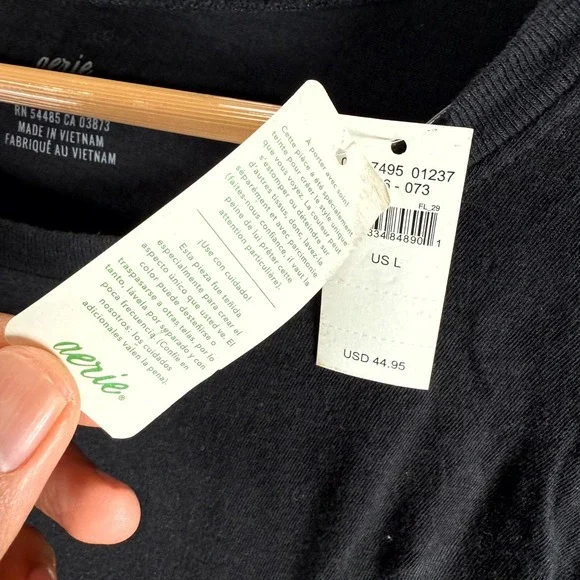 Aerie Sheath Dress Women's Large Black Round Neck Side Tie Long Sleeve Pullover - Picture 3 of 9